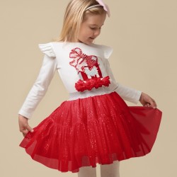 Caramelo Red Tulle Present Sparkle Skirt Set 0122102A