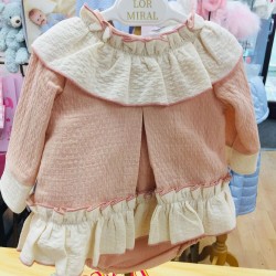 Lor Miral AW23  Baby Girls Peachy Pink and Cream Frill Collar 32013