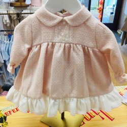 Lor Miral AW23 Baby Girls Pink and Cream Mandarin Collar 32012