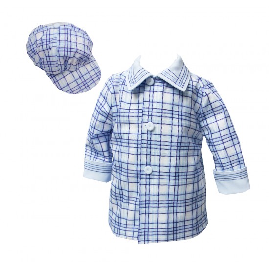 Pretty Originals AW23 Boys Pale Blue Checked Jacket with Hat DL08124E