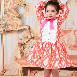 Rochy AW23 Girls Pink & White Dress with Bow 23850