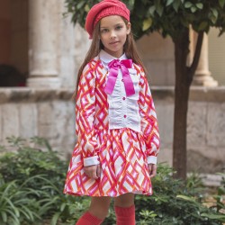 Rochy AW23 Girls Pink & White Dress with Bow 23850