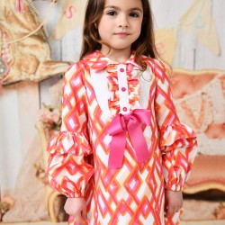 Rochy AW23 Girls Pink & White Dress with Bow and Ruffles 23851