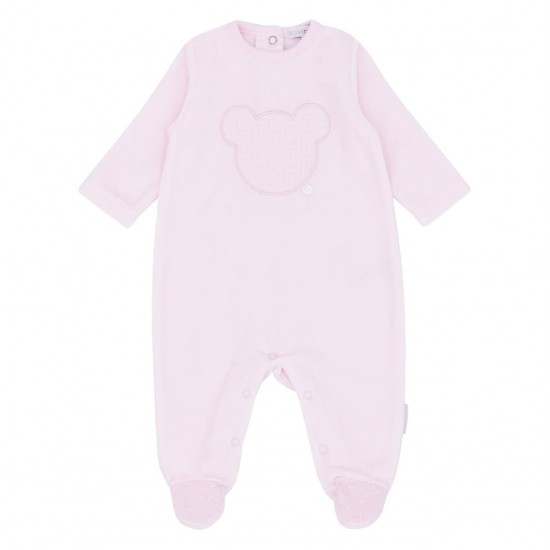 Blues Baby Girls Pink Velour Sleepsuit with Bear on Bottom BB1118 Blues Baby Girls Pink Velour Sleepsuit with Bear on Bottom BB1118