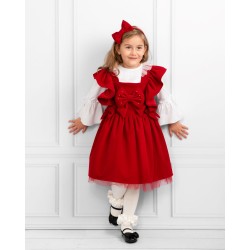 Caramelo Kids AW24 Girls Red Velvet Pinny Dress Set with Headband 0321187 Caramelo Kids AW24 Girls Red Velvet Pinny Dress Set with Headband 0321187