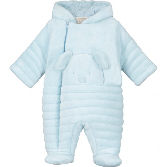 Emile et Rose AW25 Pale Blue Deep pile fleece Pramsuit with 3D teddy 1955PB