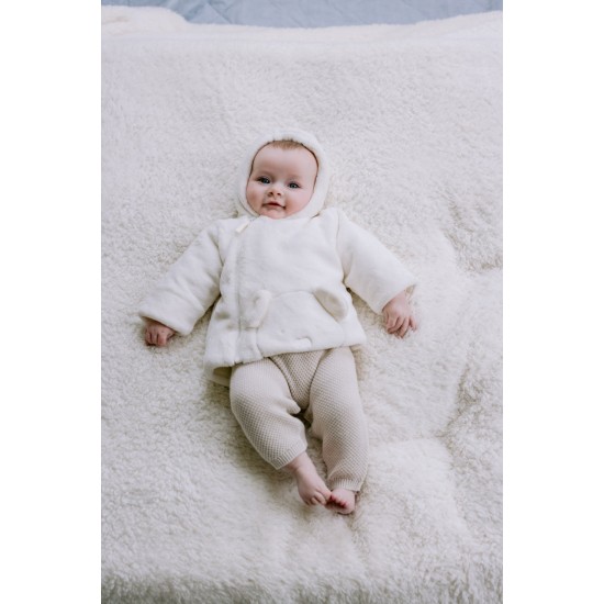 Emile et Rose AW25 Ivory Deep pile fleece Jacket with 3D Teddy and Hood 9320IV