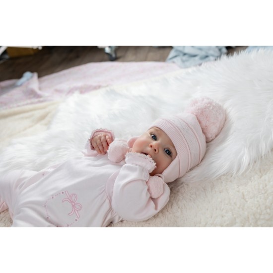 Emile et Rose Girls Pale Pink true knit cosy ear bobble hat 4713PP