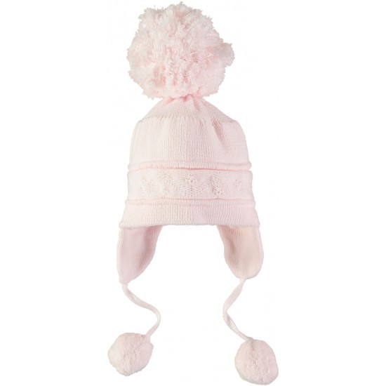 Emile et Rose Girls Pale Pink true knit cosy ear bobble hat 4713PP