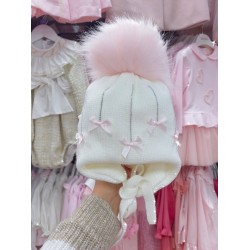 Pom Pom Envy Falling Bow White/Pink Hat