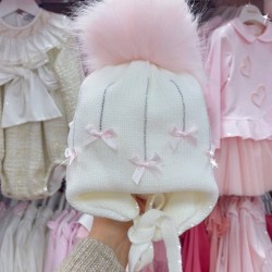 Pom Pom Envy Falling Bow White/Pink Hat