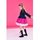 Rochy AW24 Girls Navy and Pink Pleated Dress with Bow 24127