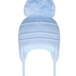 Pom Pom Envy Single Cable Blue Hat with Pom Pom 