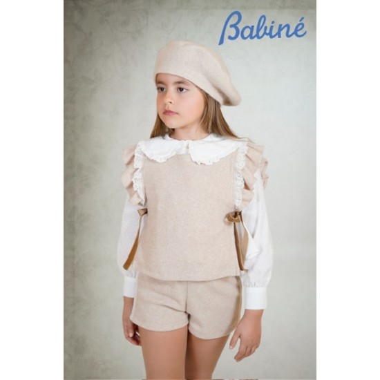 Babine AW25 Girls Peach and Cream Blouse, Shorts, Waistcoat Set 2612511/2612504/2612108
