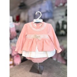 Babine AW25 Girls Peach and Cream dress and panties Set 2612017 Babine AW25 Girls Peach and Cream dress and panties Set 2612017