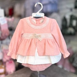 Babine AW25 Girls Peach and Cream dress and panties Set 2612017