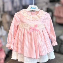 Babine AW25 Girls Pink and Cream Dogtooth dress 2612805