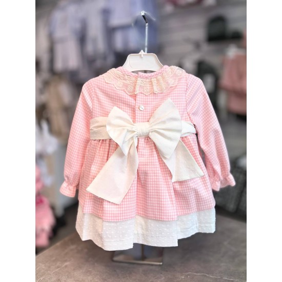 Babine AW25 Girls Pink and Cream Dogtooth dress 2612805 Babine AW25 Girls Pink and Cream Dogtooth dress 2612805