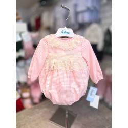 Babine AW25 Girls Pink and Cream Dogtooth Romper 2612103 Babine AW25 Girls Pink and Cream Dogtooth Romper 2612103