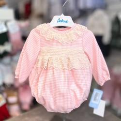 Babine AW25 Girls Pink and Cream Dogtooth Romper 2612103