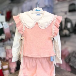 Babine AW25 Girls Peach and Cream Blouse, Shorts, Waistcoat Set 2612511/2612504/2612108