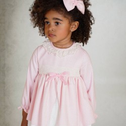 Babine AW25 Girls Pink and Cream Dogtooth dress 2612805 Babine AW25 Girls Pink and Cream Dogtooth dress 2612805