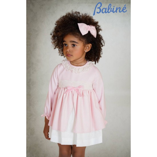 Babine AW25 Girls Pink and Cream Dogtooth dress 2612805 Babine AW25 Girls Pink and Cream Dogtooth dress 2612805