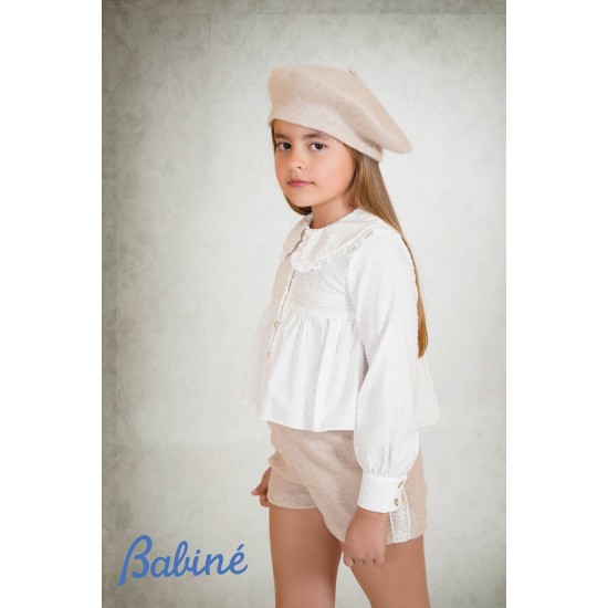 Babine AW25 Girls Peach and Cream Blouse, Shorts, Waistcoat Set 2612511/2612504/2612108