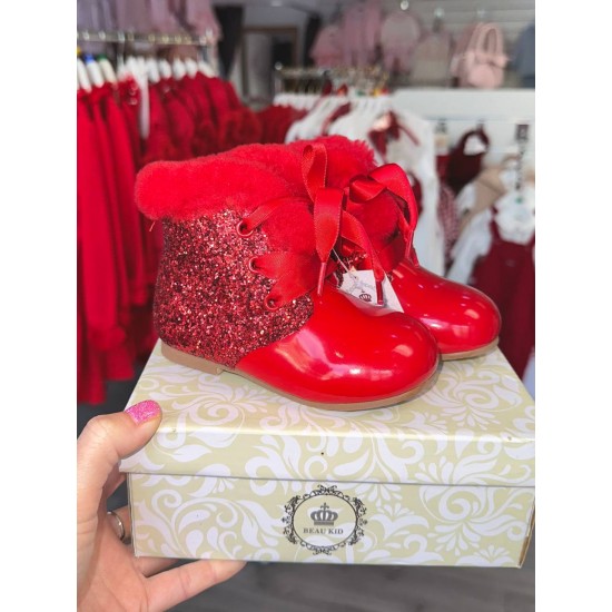 Beau Kid Girls Red Leather Boots Beau Kid Girls Red Leather Boots