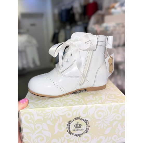 Beau Kid Girls White Leather Boots