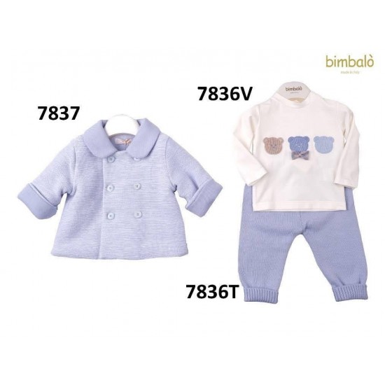 Bimbalò AW25 Boys Blue 3 Pc Set: Coat, T-shirt, trousers 7837-7836