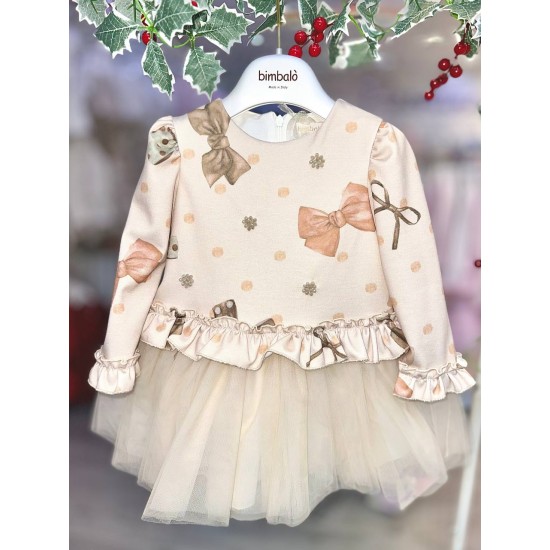 Bimbalò AW25 Girls Beige Dress 7876