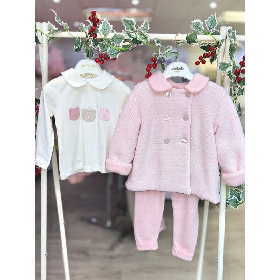 Bimbalò AW25 Girls Pink 3 Pc Set: Coat, T-shirt, trousers 7837-7836