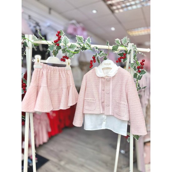 Bimbalò AW25 Girls Pink 3 Pc Set: Jacket, Shirt, skirt 7857