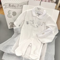 Blue Baby AW25 2078W White Velour All in One with Hat