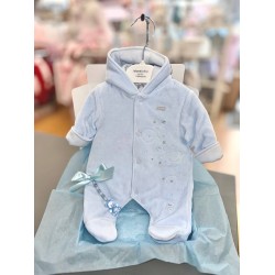 Blue Baby AW25 Boys Blue Velour Pramsuit BB2079B Blue Baby AW25 Boys Blue Velour Pramsuit BB2079B