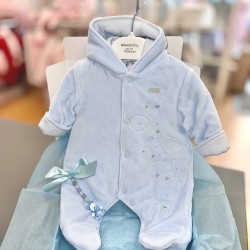 Blue Baby AW25 Boys Blue Velour Pramsuit BB2079B