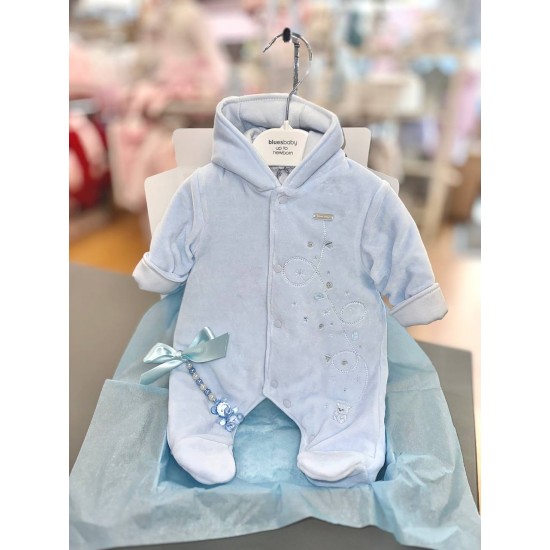 Blue Baby AW25 Boys Blue Velour Pramsuit BB2079B Blue Baby AW25 Boys Blue Velour Pramsuit BB2079B
