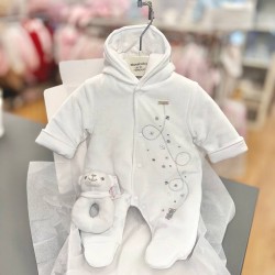 Blues Baby AW25 White Velour Pramsuit BB2079W