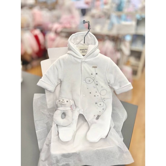 Blues Baby AW25 White Velour Pramsuit BB2079W