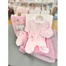 Blue Baby AW25 2072 Pink Velour Frill collar with hat G Embroidery 