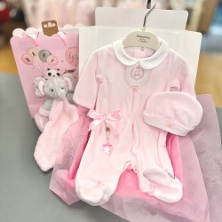 Blue Baby AW25 2072 Pink Velour Frill collar with hat G Embroidery 