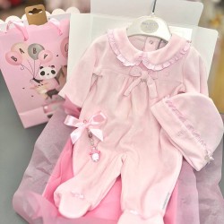 Blue Baby AW25 2069 Pink Velour Frill collar with hat