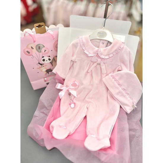 Blue Baby AW25 2069 Pink Velour Frill collar with hat