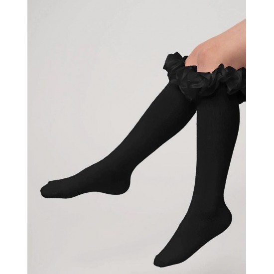Caramelo Kids Girls Black Knee-high socks 044918