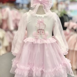 Caramelo Kids AW25 Girls Pink Snow Globe Dress 3421103 Caramelo Kids AW25 Girls Pink Snow Globe Dress 3421103