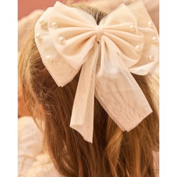 Caramelo Kids AW25 Girls Mink Pearl Hair Bow with Alligator clip 349757