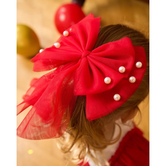 Caramelo Kids AW25 Girls Red Pearl Hair Bow with Alligator clip 349757 Caramelo Kids AW25 Girls Red Pearl Hair Bow with Alligator clip 349757