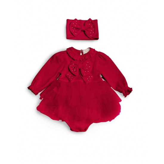 Caramelo Kids AW25 Girls Red Twofer Tulle Bodysuit 0315245