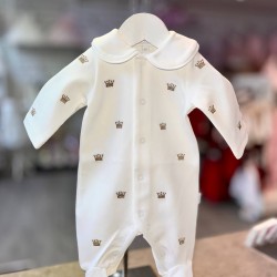 White & Gold Crown Cotton Babygrow